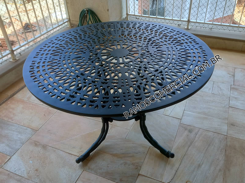 Mesa de alumínio, 1,25m de diâmetro, cor verde, para varanda, jardim, área externa