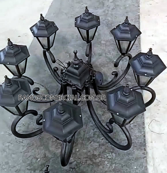 Lustre Rústico — Braço Berlim, 8 Luminárias Personalizadas, Pendente Rústico