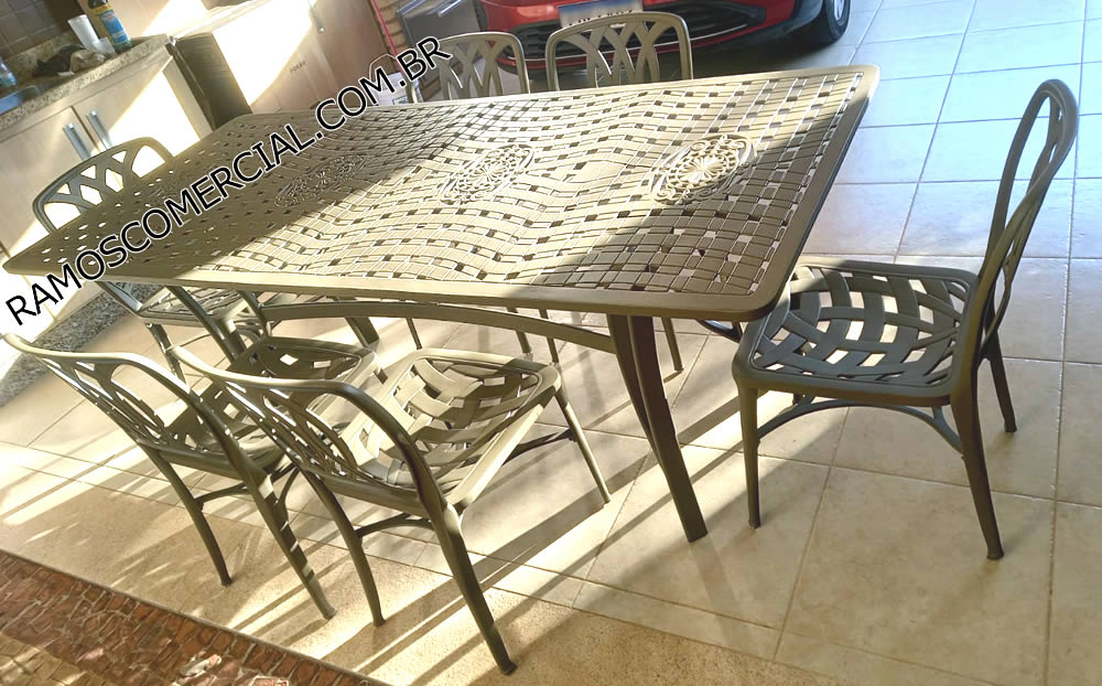 Móveis área externa — mesa área externa retangular 6 Lugares