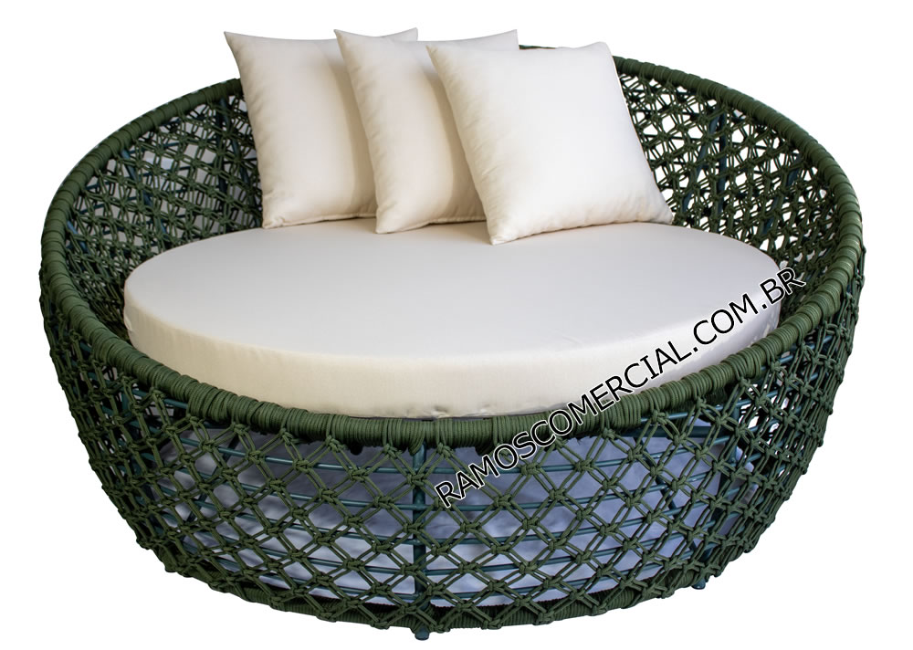 Chaise redonda de alumínio com corda náutica para jardim