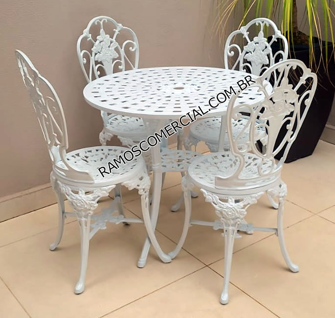 Conjunto mesa jardim alumínio fundido área externa